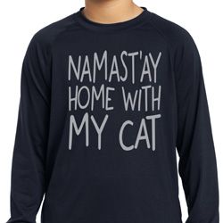 Yoga Namastay Home with My Cat Kids Dry Wicking Long Sleeve Shirt