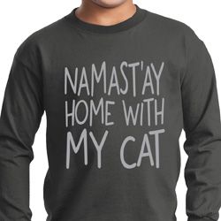 Yoga Namastay Home with My Cat Kids Long Sleeve Shirt