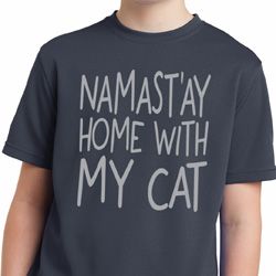 Yoga Namastay Home with My Cat Kids Moisture Wicking Shirt