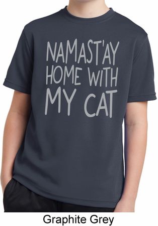 Yoga Namastay Home with My Cat Kids Moisture Wicking Shirt