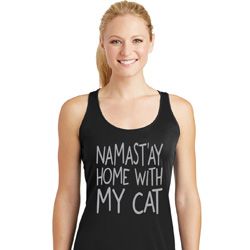 Yoga Namastay Home with My Cat Ladies Dry Wicking Racerback Tank Top