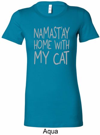 Yoga Namastay Home with My Cat Ladies Longer Length Shirt