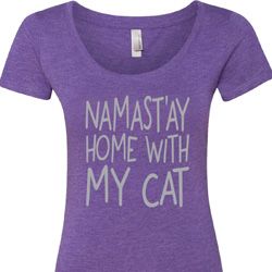 Yoga Namastay Home with My Cat Ladies Scoop Neck Shirt