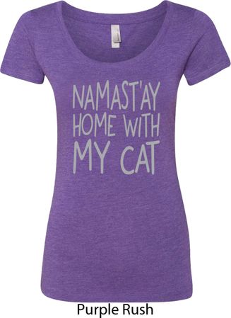 Yoga Namastay Home with My Cat Ladies Scoop Neck Shirt