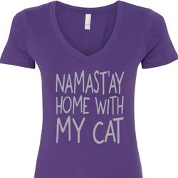 Yoga Namastay Home with My Cat Ladies V-Neck Shirt