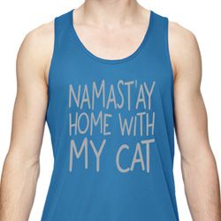Yoga Namastay Home with My Cat Mens Moisture Wicking Tanktop