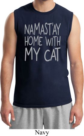Yoga Namastay Home with My Cat Mens Muscle Shirt