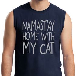 Yoga Namastay Home with My Cat Mens Muscle Shirt