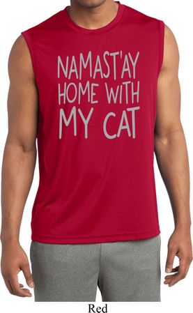 Yoga Namastay Home with My Cat Mens Sleeveless Moisture Wicking Shirt