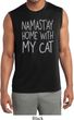 Yoga Namastay Home with My Cat Mens Sleeveless Moisture Wicking Shirt