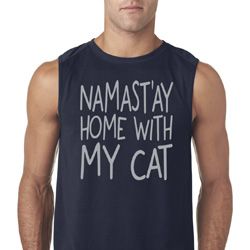 Yoga Namastay Home with My Cat Mens Sleeveless Shirt