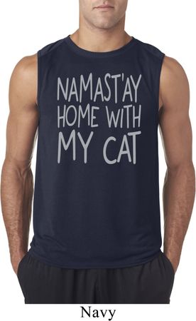 Yoga Namastay Home with My Cat Mens Sleeveless Shirt