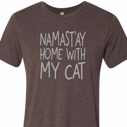 Yoga Namastay Home with My Cat Mens Tri Blend Crewneck Shirt