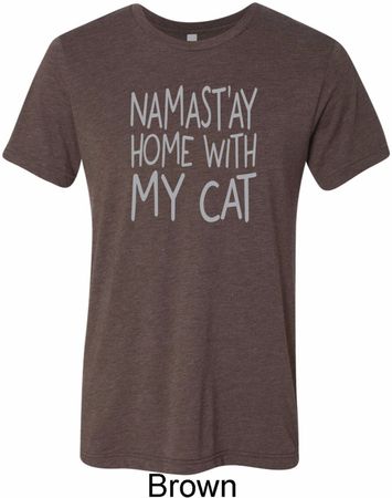 Yoga Namastay Home with My Cat Mens Tri Blend Crewneck Shirt