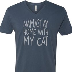 Yoga Namastay Home with My Cat Mens V-Neck Shirt