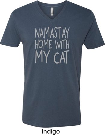 Yoga Namastay Home with My Cat Mens V-Neck Shirt