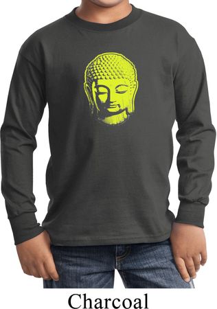 Yoga Neon Yellow Buddha Kids Long Sleeve Shirt