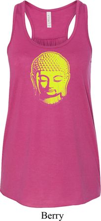 Yoga Neon Yellow Buddha Ladies Flowy Racerback Tanktop