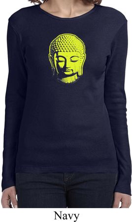 Yoga Neon Yellow Buddha Ladies Long Sleeve Shirt