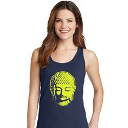 Yoga Neon Yellow Buddha Ladies Tank Top