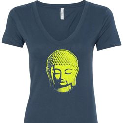 Yoga Neon Yellow Buddha Ladies V-Neck Shirt