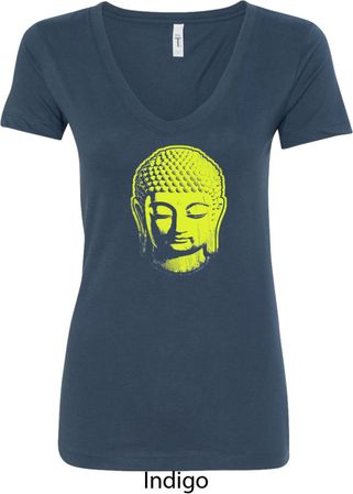 Yoga Neon Yellow Buddha Ladies V-Neck Shirt