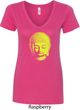 Yoga Neon Yellow Buddha Ladies V-Neck Shirt
