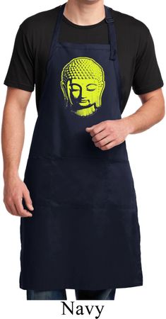 Yoga Neon Yellow Buddha Mens Full Length Apron with Pockets