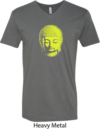 Yoga Neon Yellow Buddha Mens V-Neck Shirt