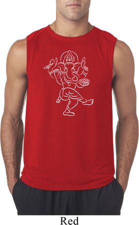 Yoga Sketch Ganesha White Print Sleeveless Shirt