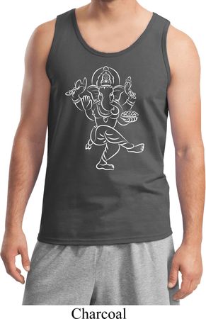 Yoga Tank Top Sketch Ganesha White Print Tanktop