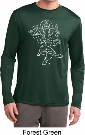 Yoga Tee Sketch Ganesha White Print Dry Wicking Long Sleeve