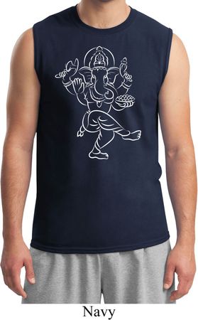 Yoga Tee Sketch Ganesha White Print Muscle Shirt