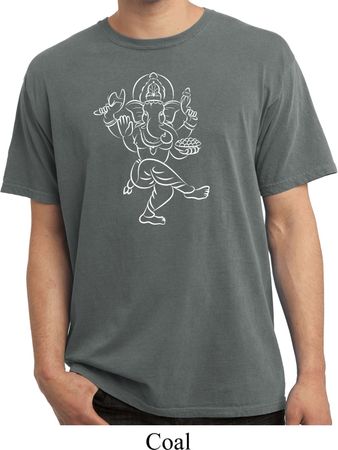 Yoga Tee Sketch Ganesha White Print Pigment Dyed Shirt