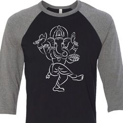 Yoga Tee Sketch Ganesha White Print Raglan Shirt Yoga Tee Sketch Ganesha White Print Raglan Shirt