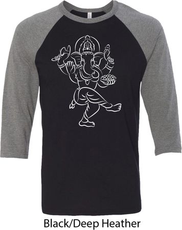 Yoga Tee Sketch Ganesha White Print Raglan Shirt