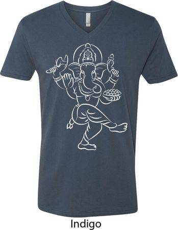 Yoga Tee Sketch Ganesha White Print V-neck