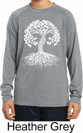 Yoga White Celtic Tree Kids Dry Wicking Long Sleeve Shirt