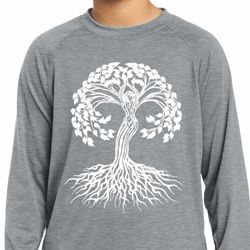 Yoga White Celtic Tree Kids Dry Wicking Long Sleeve Shirt