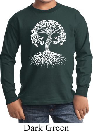Yoga White Celtic Tree Kids Long Sleeve Shirt
