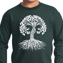 Yoga White Celtic Tree Kids Long Sleeve Shirt