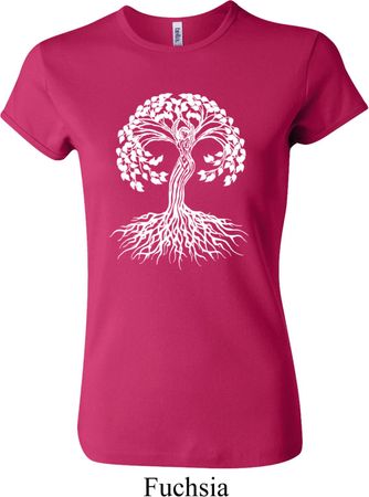 Yoga White Celtic Tree Ladies Crewneck Shirt