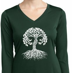 Yoga White Celtic Tree Ladies Dry Wicking Long Sleeve Shirt