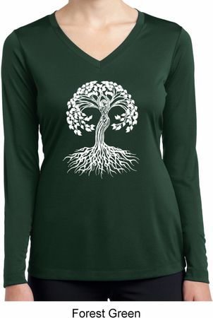 Yoga White Celtic Tree Ladies Dry Wicking Long Sleeve Shirt