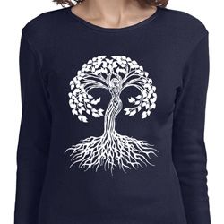 Yoga White Celtic Tree Ladies Long Sleeve Shirt