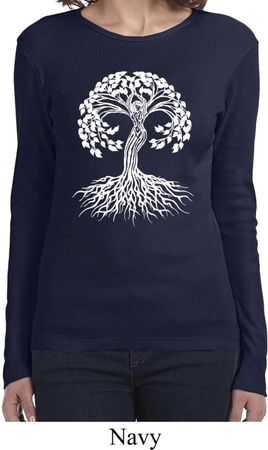 Yoga White Celtic Tree Ladies Long Sleeve Shirt