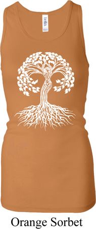 Yoga White Celtic Tree Ladies Longer Length Racerback Tank Top