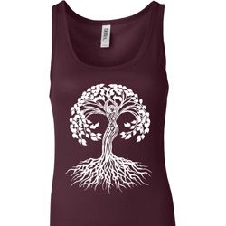 Yoga White Celtic Tree Ladies Longer Length Tank Top