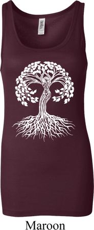 Yoga White Celtic Tree Ladies Longer Length Tank Top