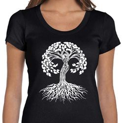 Yoga White Celtic Tree Ladies Scoop Neck Shirt